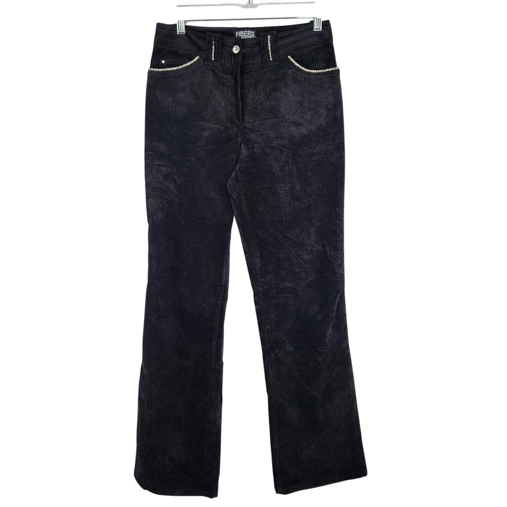 Fibers Barbara Lesser Black Velvet Studded Mini-Boot Pants Women's Size 6